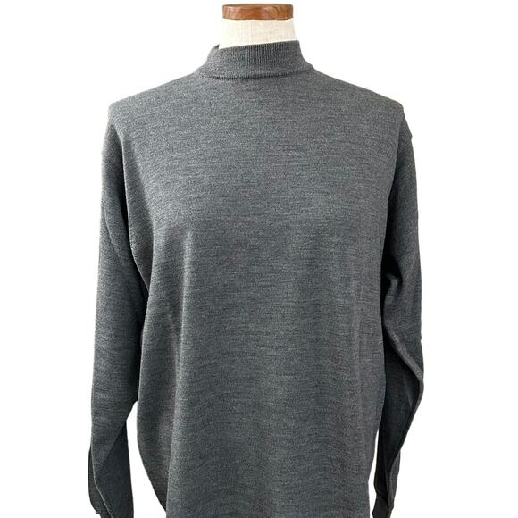Bachrach Italian Merino Wool Mock Turtleneck Sweater Mens M Gray Academia Preppy - Picture 1 of 13